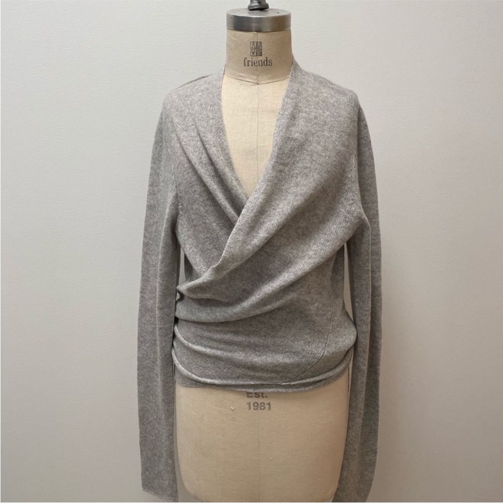 Eileen Fisher Italian Cashmere Ballet Wrap Sweater Grey Moon Medium